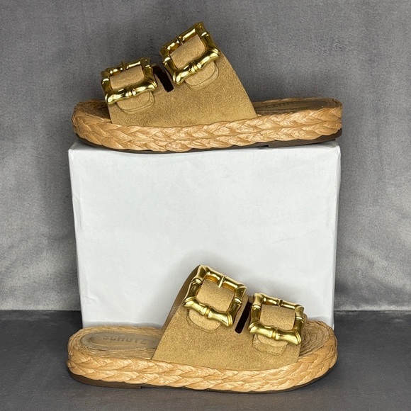 🔥🔥🔥SCHUTZ Tan Slide Sandals with Gold Accent Size: 6.5B🔥🔥🔥 - Picture 3 of 10